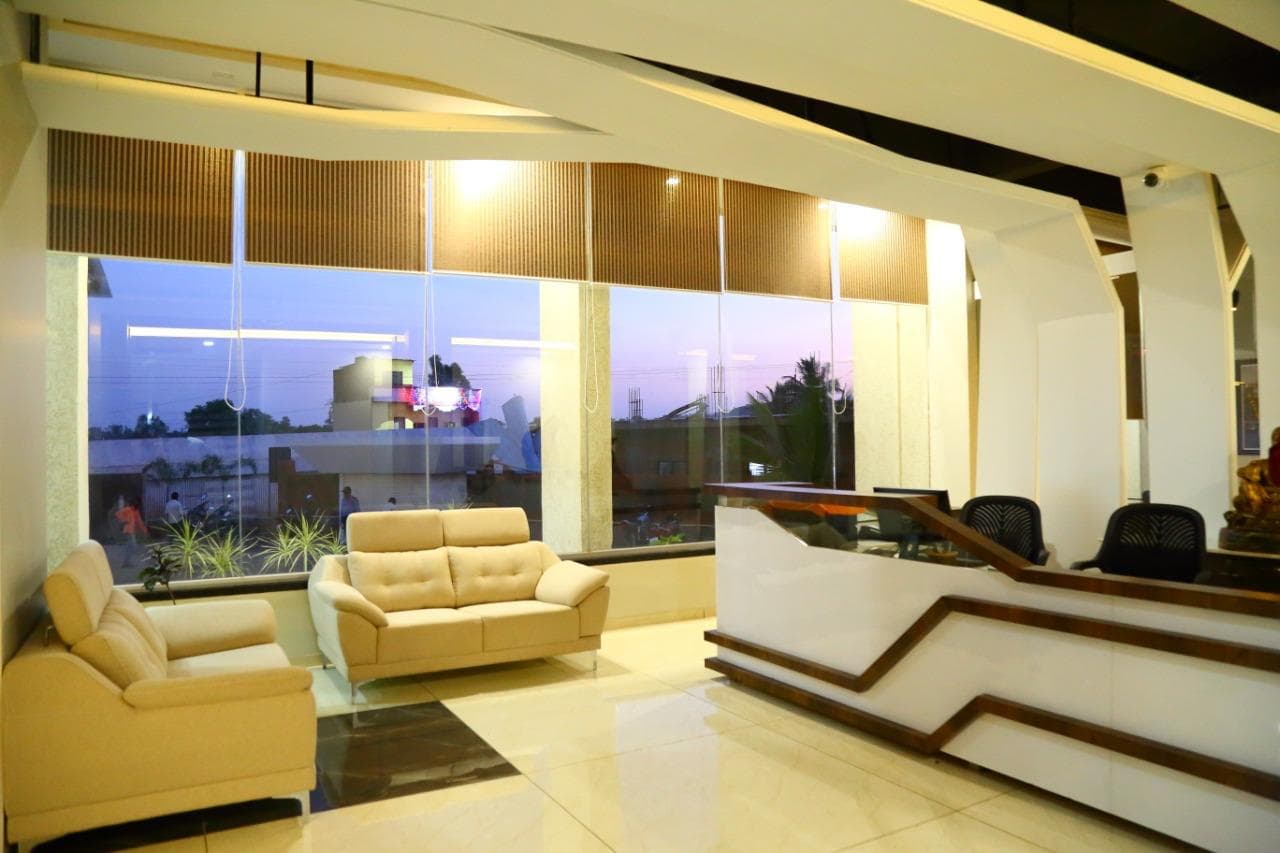 The reception lobby in the evening