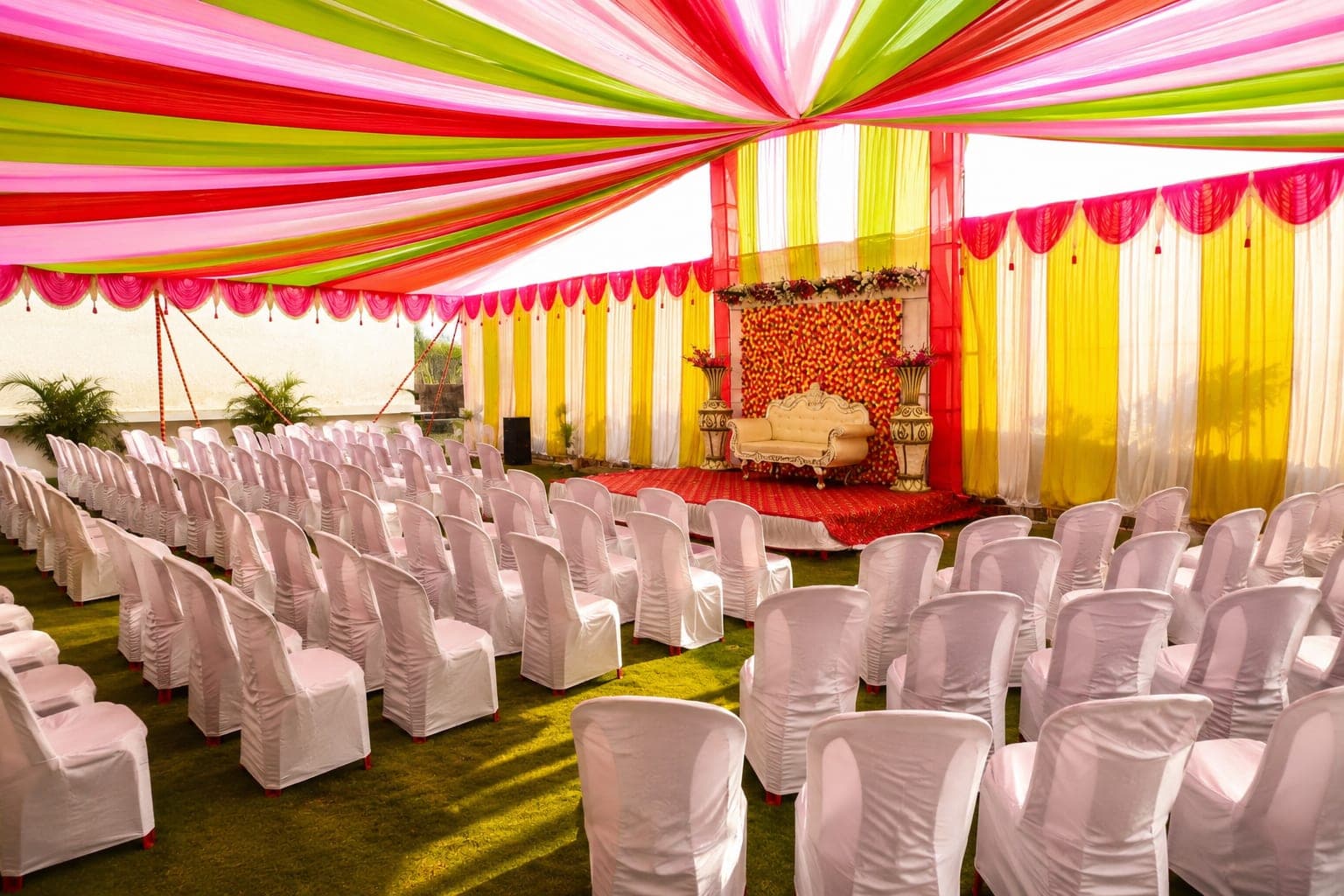 A wedding mandap set for the ceremony